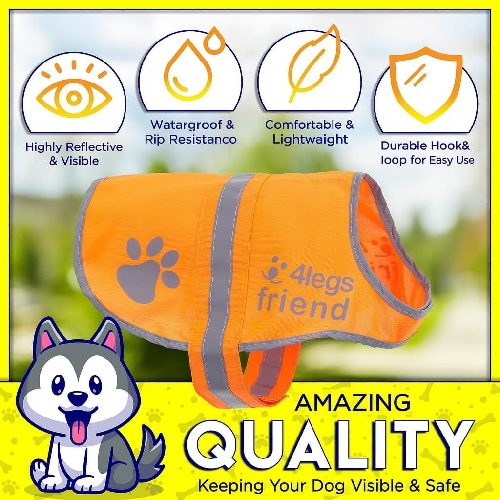 Upgraded Reflective Dog Vest. Hi-Visibility, Fluorescent Blaze Orange Dog Vest Helps Protect Your Best Friend. Safeguard Your PUP from Motorists & Hunting Accidents, on or off Leash by