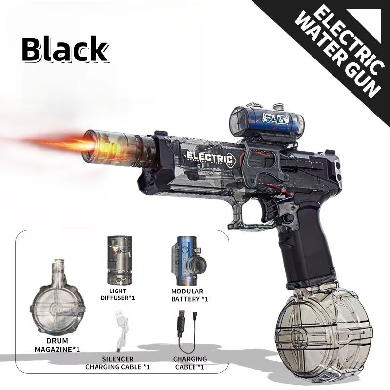 Electric Continuous Firing Water Gun Fully Automatic with Light Flame Large Capacity Water Blaster Summer Outdoor Beach Toy