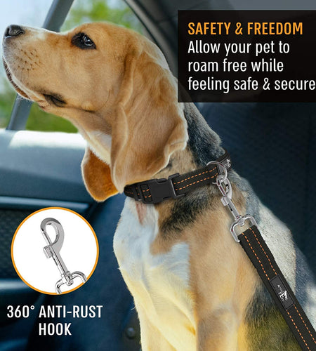 Dog Car Harness - Pack of 1 Dog Seatbelts for Cars, Trucks, Travel - Tether Belt for Small & Large Dogs - Orange