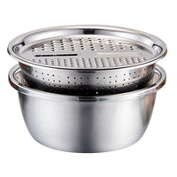 KitchenPro 3-in-1 Stainless Steel Drain Basket – Multifunctional Colander, Vegetable Slicer & Grater for Effortless Food Prep