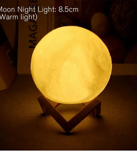 D5 8Cm Moon Lamp LED Night Light Battery Powered with Stand Starry Lamp Bedroom Decor Night Lights Kids Gift Moon Lamp Xmas Gift