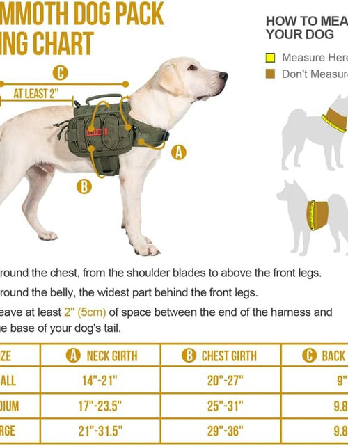 Load image into Gallery viewer, Dog Backpack for Medium &amp; Large Dogs, Nylon Backpack for Dogs Tactical Pet Backpack with Side Pockets for Hiking Walking Training Running (Green, Large)
