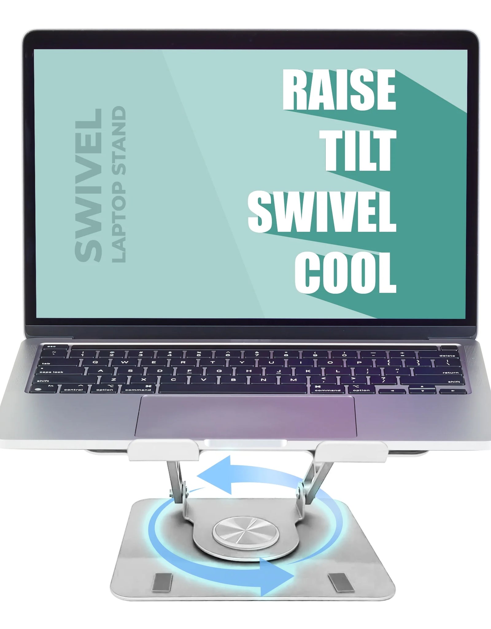 Swivel Laptop Stand for Desk – Adjustable Laptop Stand for Desk 360 Rotation – Raise, Tilt, Rotate, Cool Laptops with This Ergonomic Laptop Riser for Desk Ipad Stand Laptop Cooling Pad (Silver)