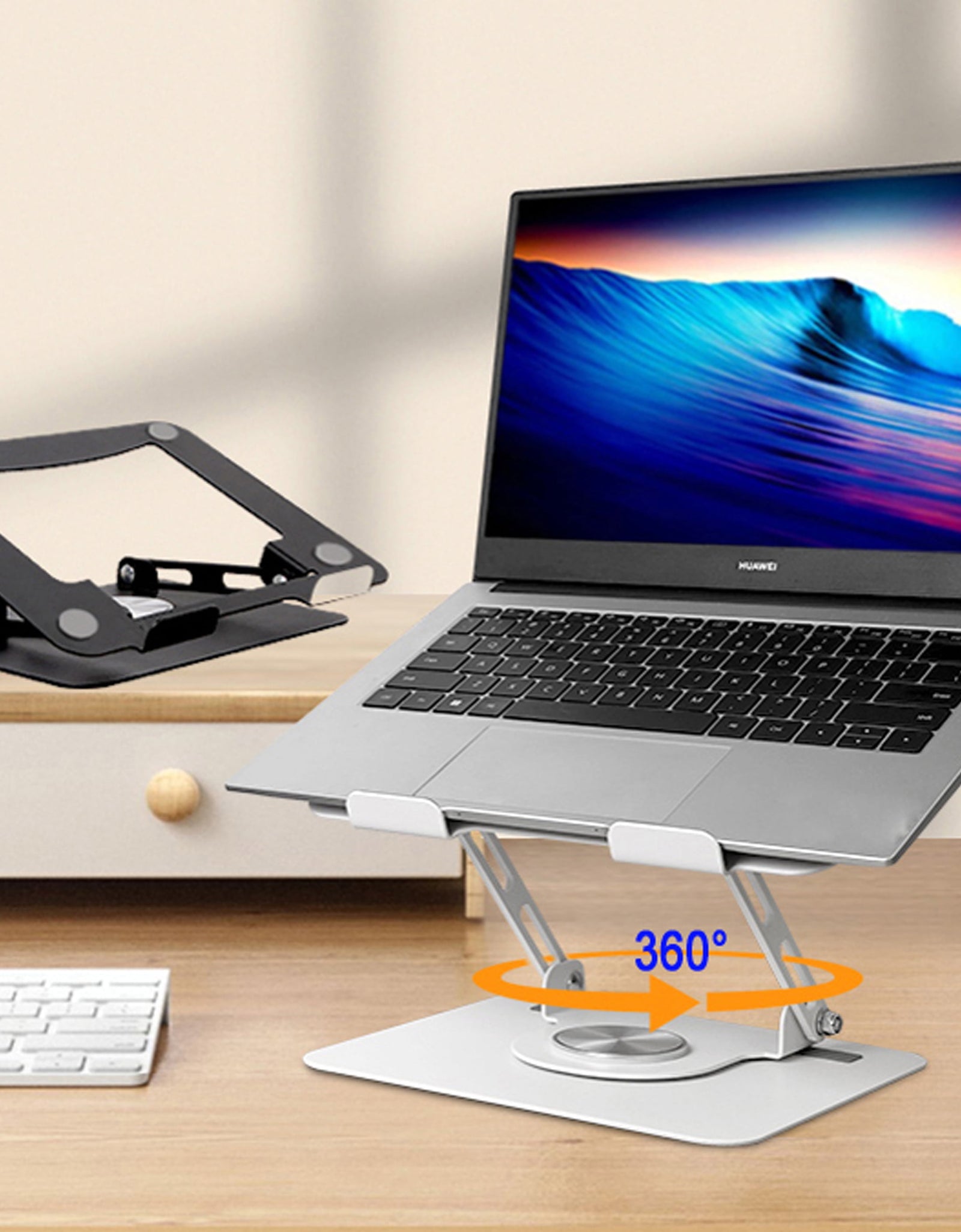Swivel Laptop Stand for Desk – Adjustable Laptop Stand for Desk 360 Rotation – Raise, Tilt, Rotate, Cool Laptops with This Ergonomic Laptop Riser for Desk Ipad Stand Laptop Cooling Pad (Silver)