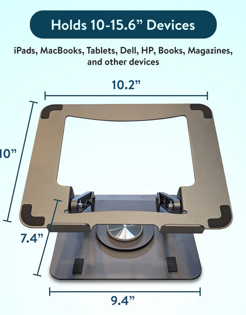 Load image into Gallery viewer, Swivel Laptop Stand for Desk – Adjustable Laptop Stand for Desk 360 Rotation – Raise, Tilt, Rotate, Cool Laptops with This Ergonomic Laptop Riser for Desk Ipad Stand Laptop Cooling Pad (Silver)
