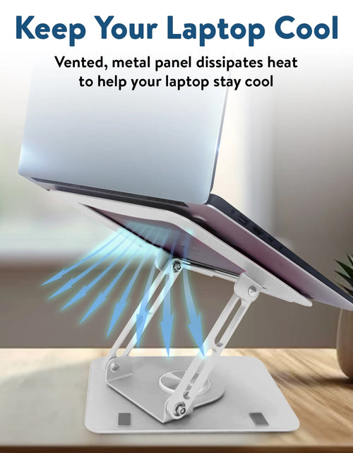 Load image into Gallery viewer, Swivel Laptop Stand for Desk – Adjustable Laptop Stand for Desk 360 Rotation – Raise, Tilt, Rotate, Cool Laptops with This Ergonomic Laptop Riser for Desk Ipad Stand Laptop Cooling Pad (Silver)
